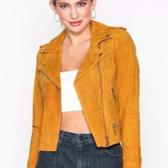 BEST JACKET FULLY LINED SOFT SUEDE LEATHER | AMBER GOLD YELLOW MUSTARD NUGGET OR - Picture 3 of 14